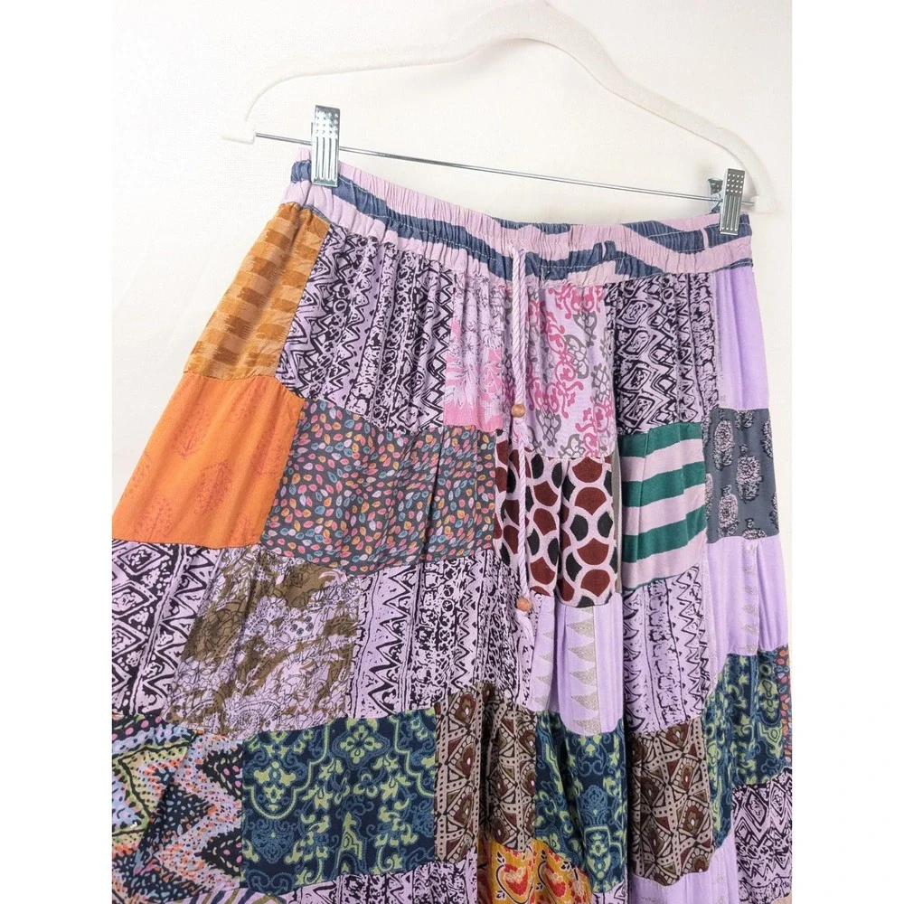 Boho Patchwork Maxi Skirt Purple Cottagecore Prairie Hipie Eclectic Peasant Y2K